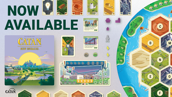 A graphic with all of the unique pieces of CATAN – New Energies. 
